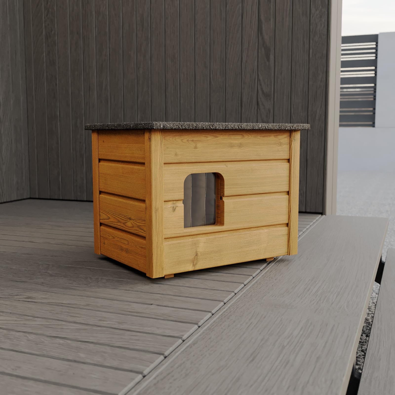 Niche pour chat 57 x 47 cm - Niche d'extérieur pour l'extérieur - Résistante à l'hiver - En bois isolée - Cachette de sécurité et confort - Marron