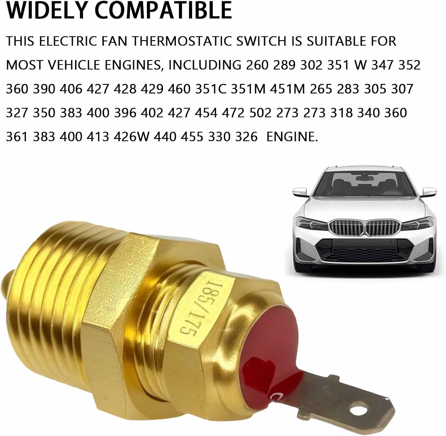 Fan Temperature Switch with 3/8" Pipe Thread, 185 to 175 Degree Electric Engine Cooling Fan Thermostat Temp Sensor, Car AC Fan Thermostat Temperature Switch for 10" 12" 14" 16" Fan