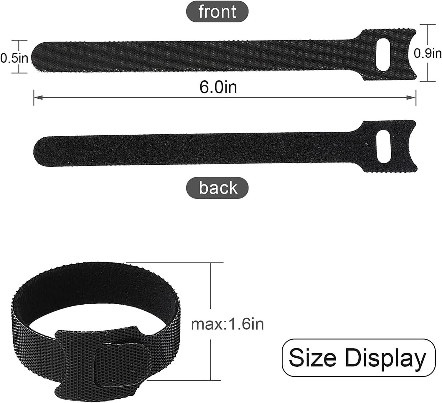 50PCS Reusable Cable Ties, Adjustable Black Cord Straps Wire Organizer Cord Wrap and Hook Loop Cable Management (6 Inches)