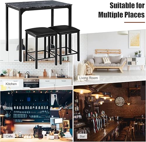 Miniatura 7 de GORELAX - Juego de mesa de comedor para 2 personas con mesa de madera sintética y taburetes de piel sintética, mesa y sillas de 3 piezas, juego de