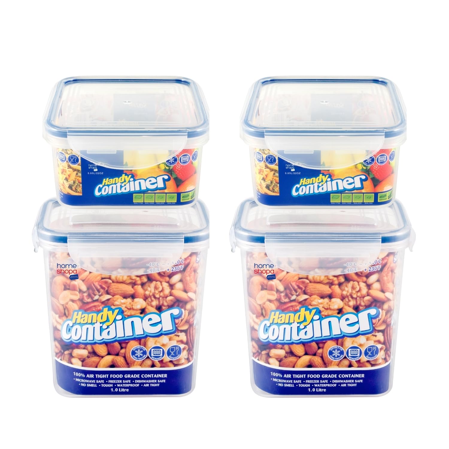Homeshopa.com Transparent Homeshopa Airtight Food Storage Plastic Container, 2 Pack Of Square And Rectangular Kitchen & Pantry Organisation Canisters, Leakproof Stackable Reusable, Microwave, Dishwasher & Freezer Safe