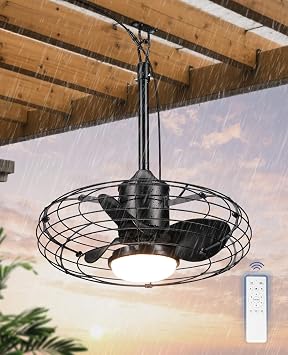 20" Outdoor Ceiling Fan with Light, IP65 Waterproof Gazebo Fan, 6 Speeds Quiet Plug in Ceiling Fan with Remote, Outdoor Fan with Hanging Hook, for Patios Porch Pergola Garage Canopy