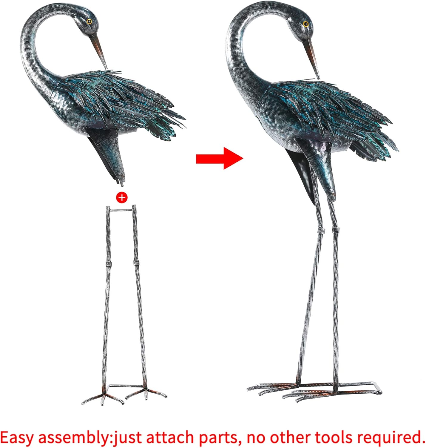 Kicust Garden Crane Statue for Outdoor, Blue Heron Decoy Garden Sculptures and Statues, Metal Bird Yard Art for Lawn Patio Decor, Set of 2 : Patio, Lawn & Garden