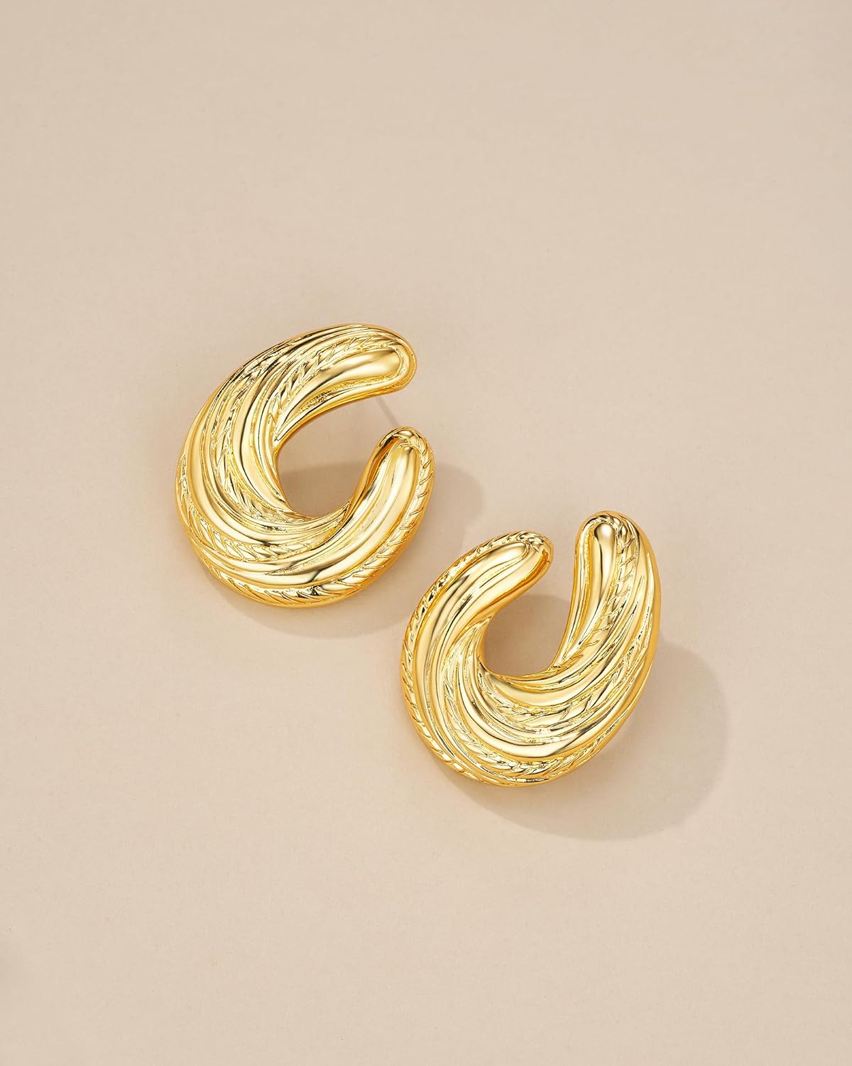 SNGIA18K Gold Plated Dangle Textured Ribbed Irregular Large Leaf Statement Earrings for Women by SNGIA, Handmade Dramatic Geometric Trendy Summer Drop Leaf Flower Jewelry Gifts, Bold Beachy Vintage Plant Fashion Drop Accessories, Vintage Nickle Free Floral Dangling Earrings. - Image 3