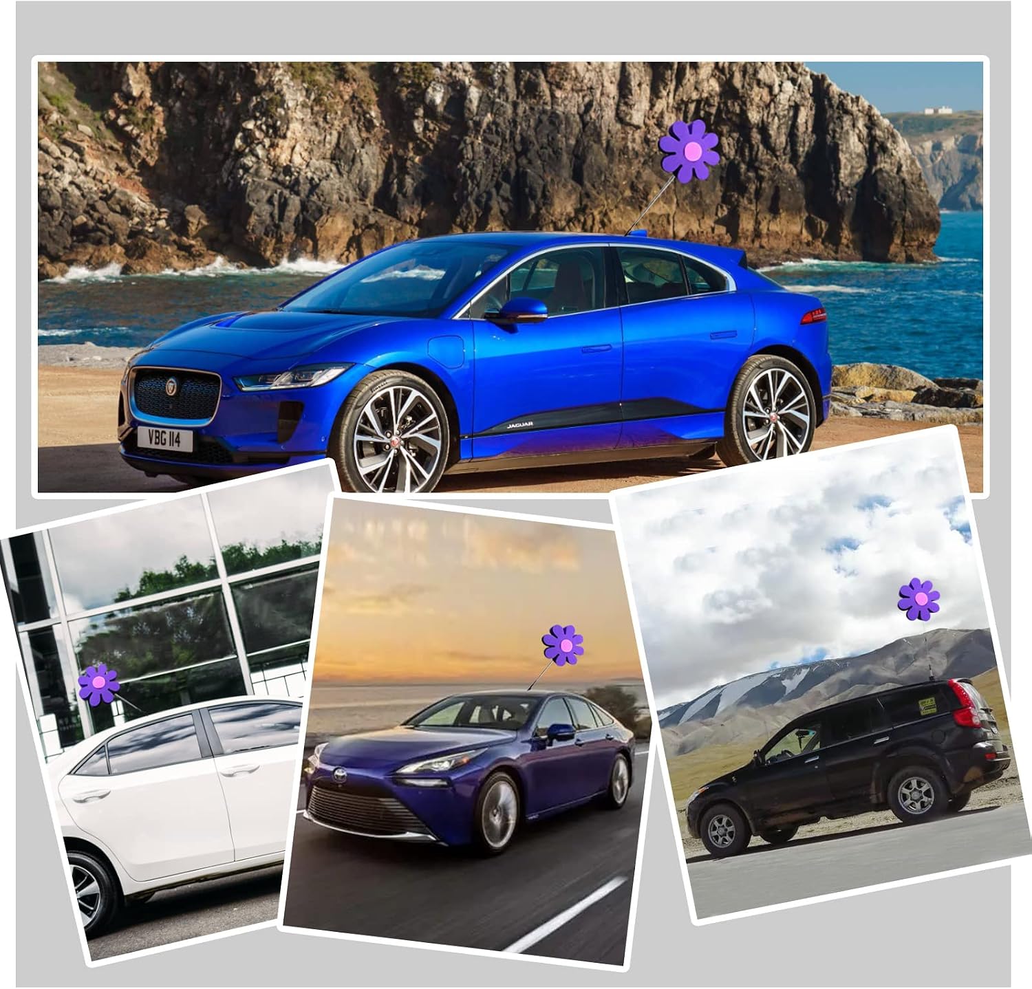 EVKILKJS Purple Daisy Car Antenna Topper,Car Antenna Decoration,Auto Mirror Dangler,Antenna Balls for Cars Cute Dashboard Accessories for Women Men