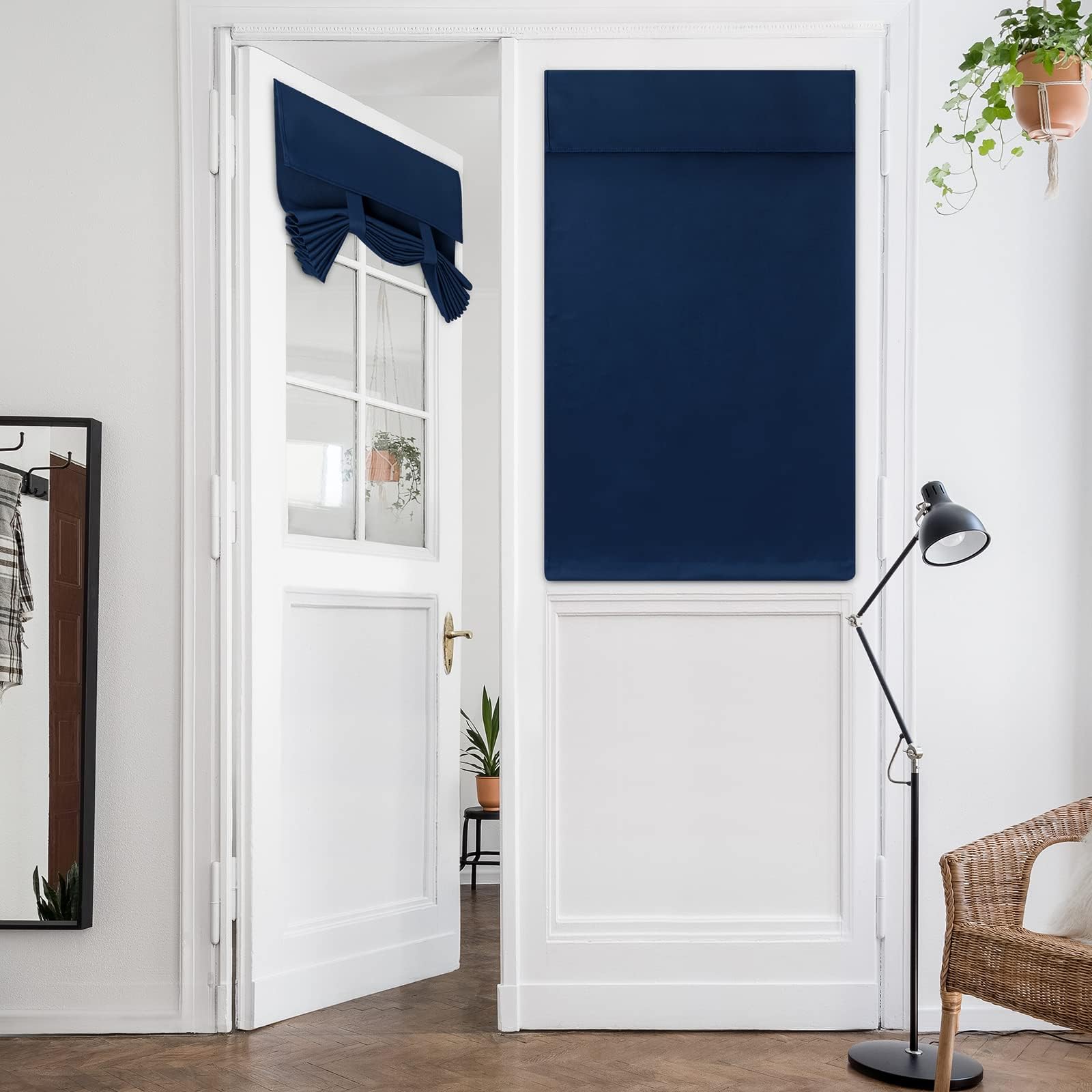 HOMEIDEAS Navy French Door Curtains Blue Privacy Blackout Door Curtains, 26 X 40 Inch Room Darkening for Glass Window, Thermal Insulated Tie Up Shades for Bedroom, 1 Panel