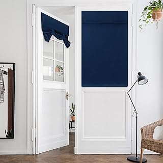 HOMEIDEAS Navy Blue Blackout French Door Curtains, Privacy Door Window Curtains, 30 X 40 Inch Shades for Glass Window, Thermal Insulated Tie Up Shades Coverings, 1 Panel