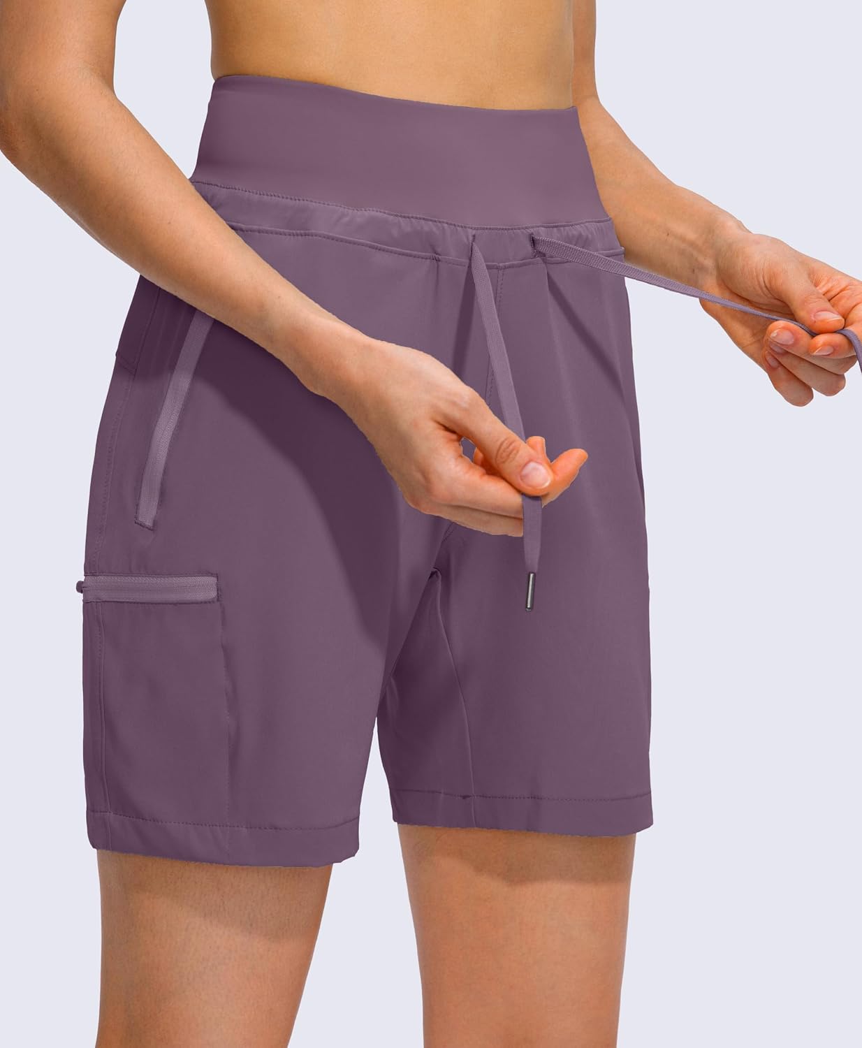 Obla Women's Hiking Cargo Shorts Zipper Pockets Soft High Waisted Quick Dry 7 Inch Long Shorts for Women Golf Athletic Summer