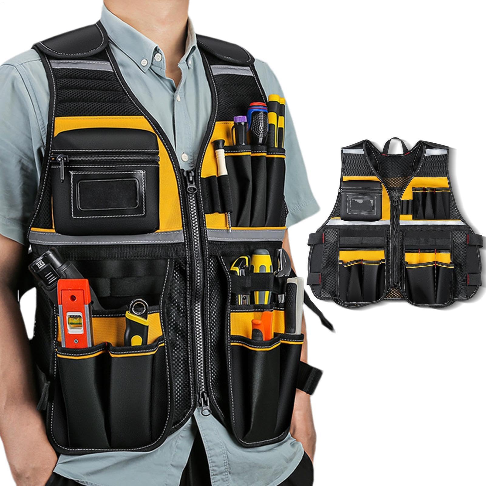 Chaleco De Trabajo Multibolsillos - Talla Ajustable Chaqueta Herramientas | Oxford, Profesional Resistente, Accesorio Con Organización Optimizada Y Correas Ajustables | Hombre Para Electricista