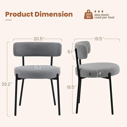 Miniatura 2 de Furniliving Boucle - Juego de 4 sillas de comedor, modernas sillas de comedor tapizadas con respaldo curvado y marco de metal negro, silla auxiliar