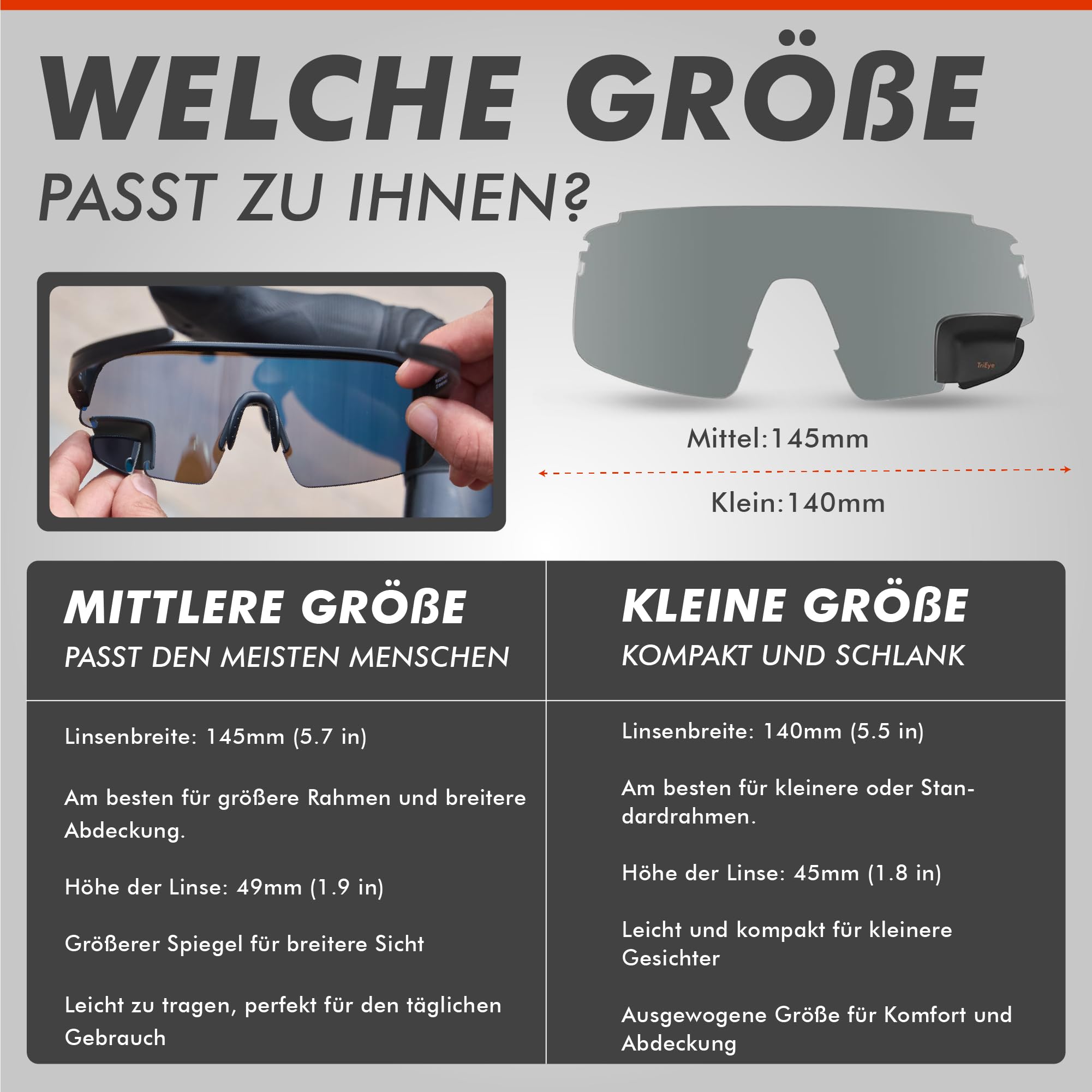 TriEye Ersatzlinse mit Rückspiegel – UV400-Fahrradbrille, kratzfest und langlebig für Straße und Pendler