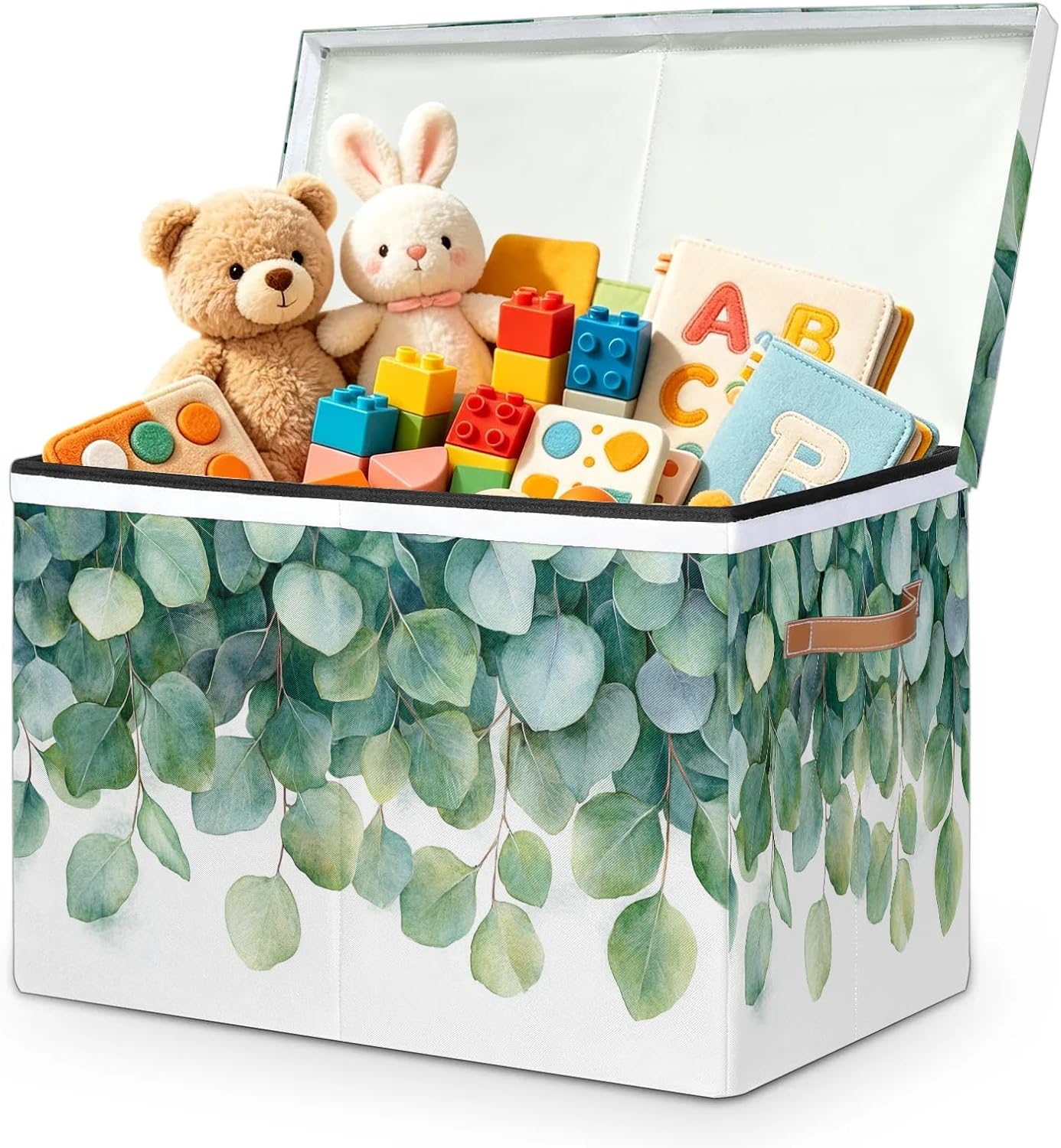 Sage Eucalyptus Leaf Large Toy Storage Bin with Lid for Grils