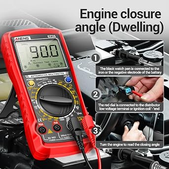 ANENG SZ26 Digital Multimeter, Engine Analyzer, 500-10000 RPM Tachometer | Measures Dwell Angle, Duty Cycle, DC Current, AC/DC Voltage, Amp and Ohm with Large LCD and Data Hold for Car Diagnostics Use