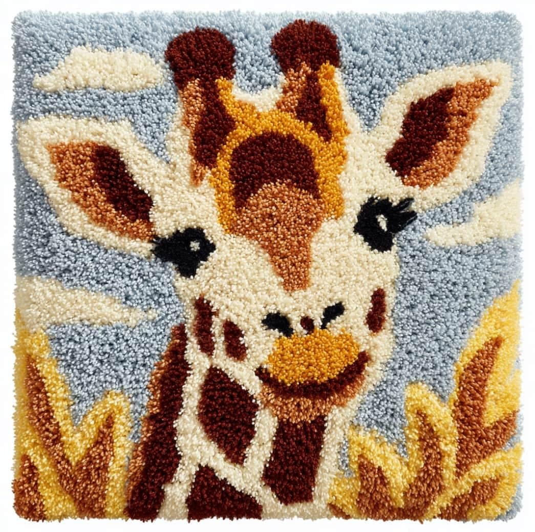Taxpy DIY Latch Hook Pillow Kit Pre-Printed Hook and Latch Rug Kits Giraffe 17X17 Inch.Cross-Stitch Embroidery Cushion Cover for Home Sofa Decoration