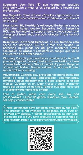 Miniatura 4 de Bio Nutrition Advanced Berberine 50 cápsulas vegetarianas 1,200 miligramos de berberina Sistema inmunológico IG saludable