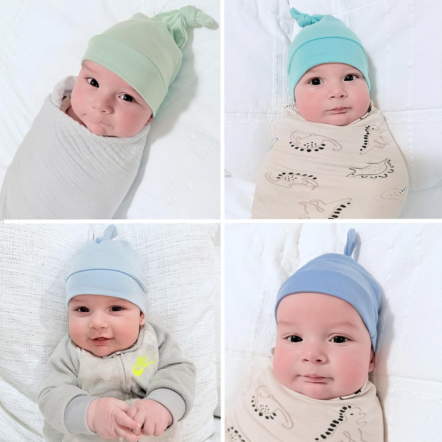 BEoffer 8 Pack Baby Newborn Hats Set Unisex Top-Knot Beanie Soft Stretchable Hats Adjustable Caps Fit for Infant Girls Boys - Image 2