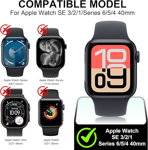 Diruite 2-Pack Screen Protector for Apple Watch SE 3/2/1 /Series 6 5 4 40mm Tempered Glass Case,All Around Hard Matte PC Protective Cover,Starlight Silver,40mm - 2