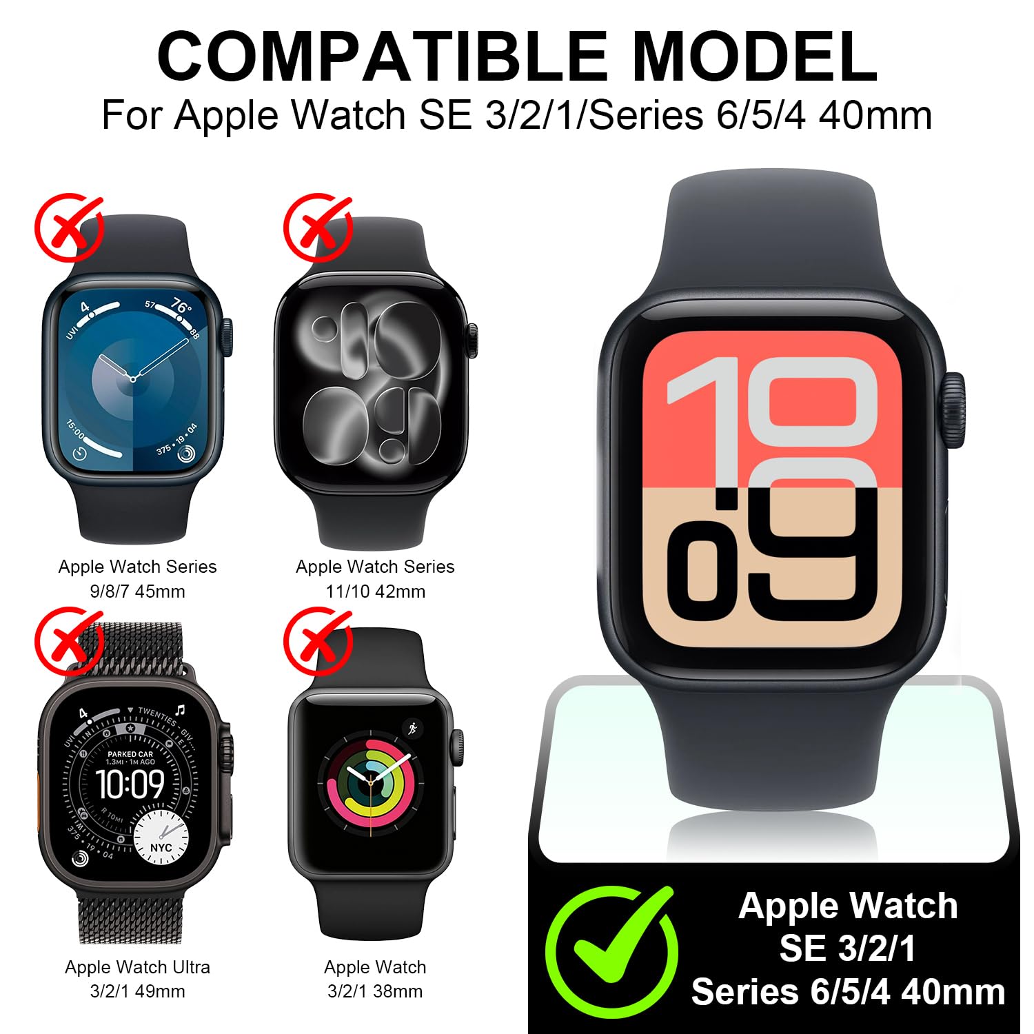 Diruite 2-Pack Screen Protector for Apple Watch SE 3/2/1 /Series 6 5 4 40mm Tempered Glass Case,All Around Hard Matte PC Protective Cover,Starlight Silver,40mm - 2