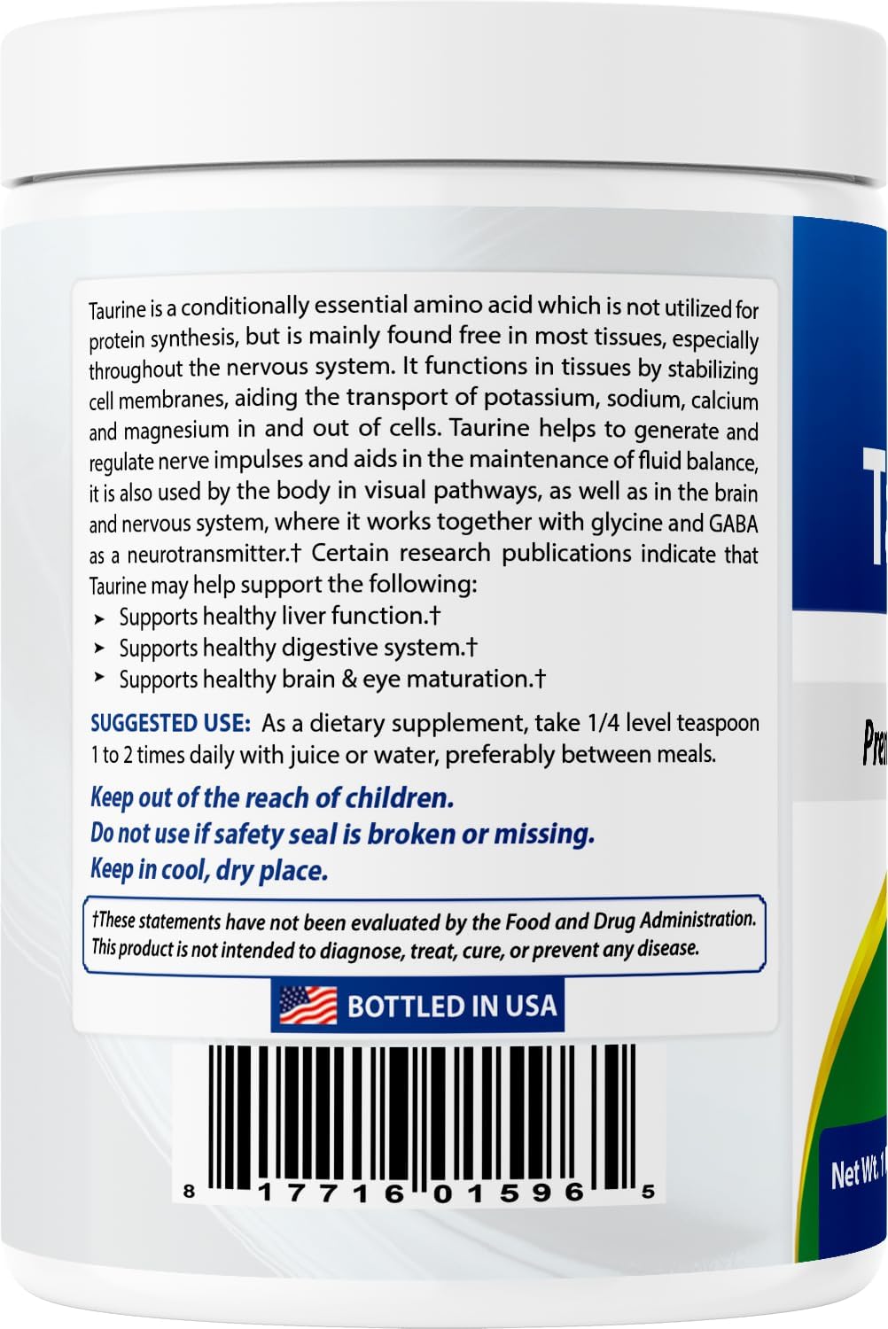 Best Naturals 100% Pure Taurine Powder Free Form - Taurine 1000mg per Serving - 1 Lb (454 gm) (1 LB (Pack of 2))