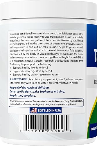 Miniatura 7 de Best Naturals Forma libre de polvo de taurina 100% pura, taurina, 1000 mg por porción, 1 libra (454 gm) (1 libra (paquete de 3))