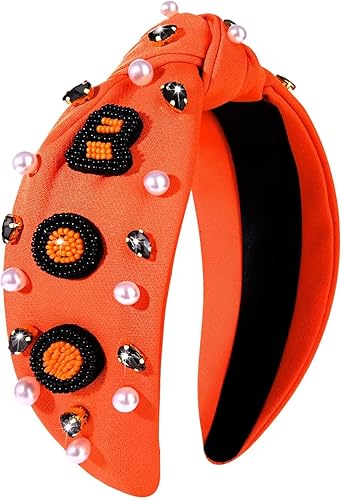 NVENF Diadema de Halloween para mujer, accesorios con cuentas de calabaza, fantasma, boo, diadema con diamantes de imitación, diadema anudada de