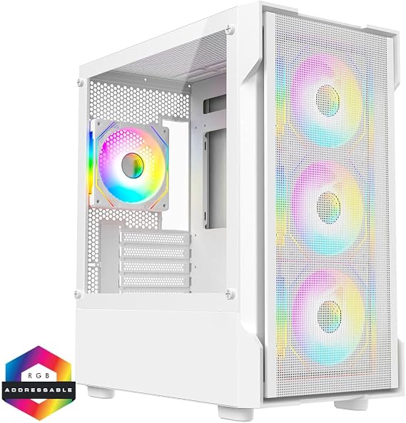 Gaming PC Bundle, AMD Ryzen 5 4500, GTX 3050 6GB Graphics, 16GB RAM, 256GB SSD + 1TB HDD, 500W 80+ PSU, WiFi, Windows 11, White 6 Fan RGB Case, 22 Monitor, High Performance
