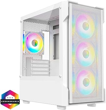 Gaming PC Bundle, AMD Ryzen 5 4500, GTX 3050 6GB Graphics, 16GB RAM, 256GB SSD + 1TB HDD, 500W 80+ PSU, WiFi, Windows 11, White 6 Fan RGB Case, 22 Monitor, High Performance