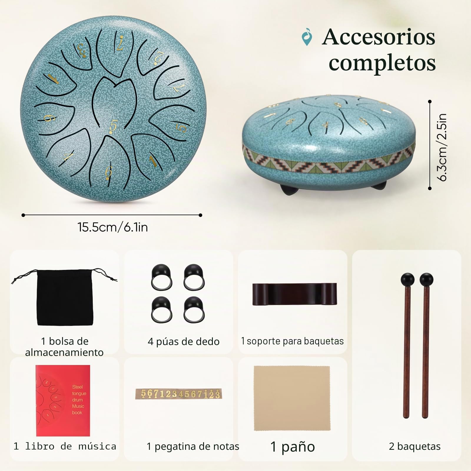 Tambor de Lengua de Acero, 6 Pulgadas y 11 Tonos D Key Steel Tongue Drum Colocar, Instrumento de Percusión Handpan, Tambor de Acero Handpan para Meditación, Yoga, Alivia el Estrés, Azul claro