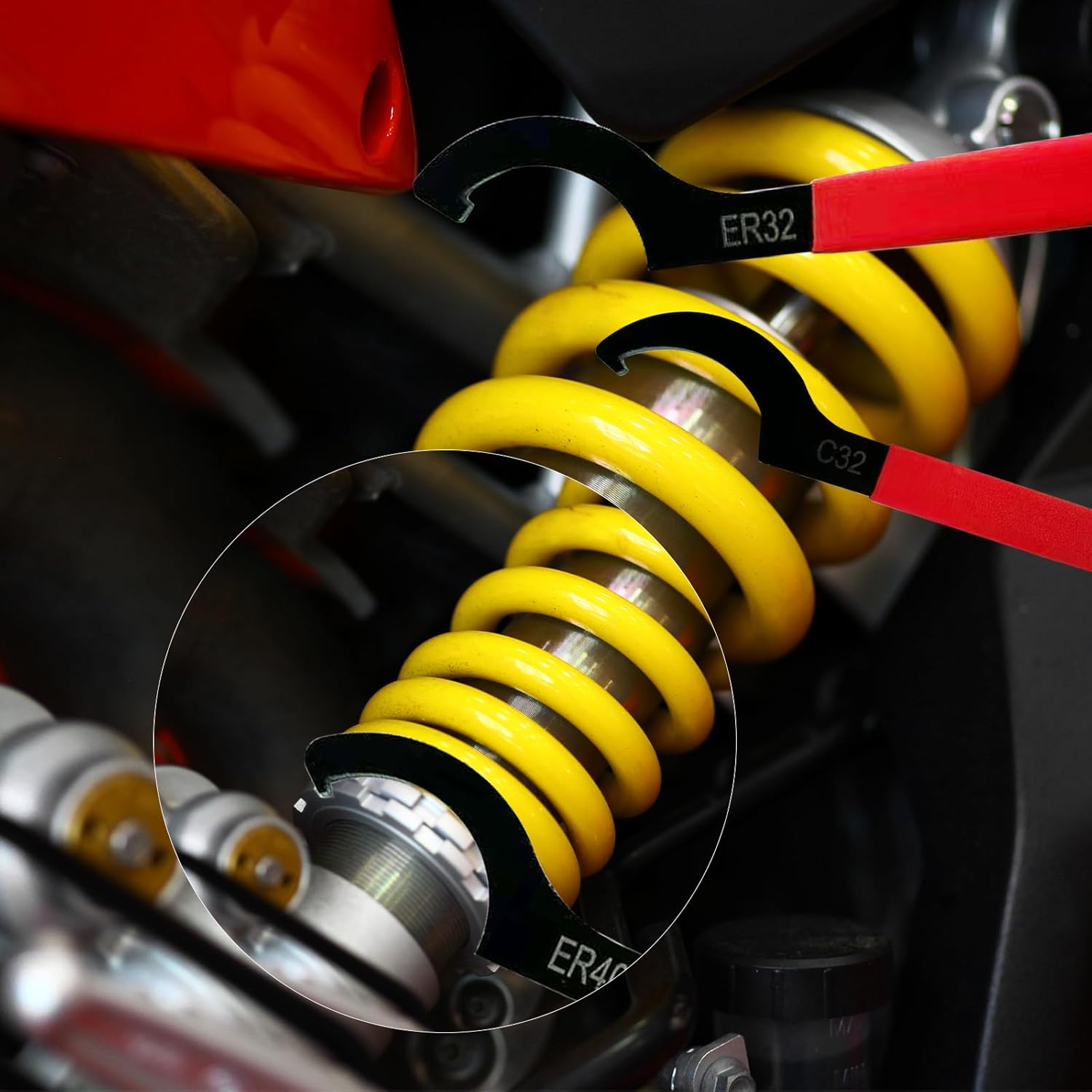 Coilover Spanner Wrench Set 6 Pcs C-Shape Shock Spanner Hook Wrench Tools, for Suspension System and Shock Adjustment