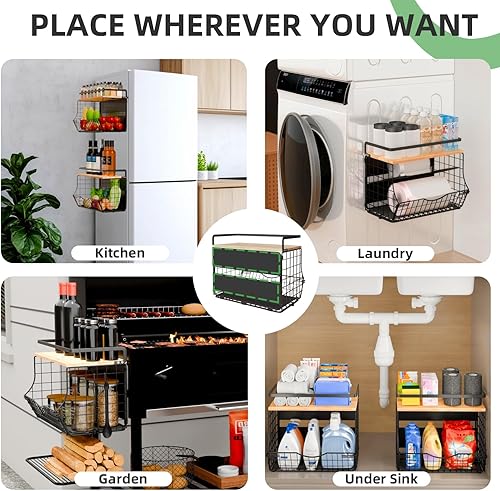 Miniatura 7 de Estante magnético para refrigerador con tapa de madera, contenedores de almacenamiento de papas y cebollas, contenedor grande de cocina, estante