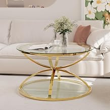 32" Tempered Glass Golden Round Coffee Table