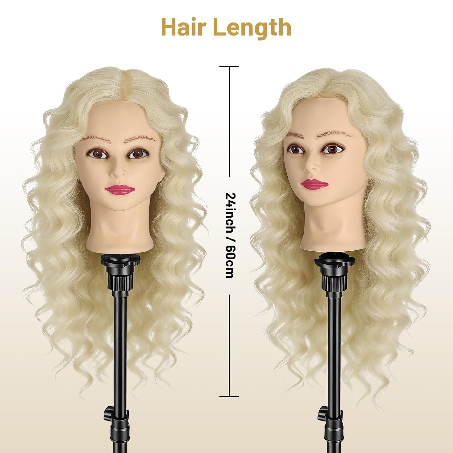 Mannequin Head with 90% Human Hair, 24" Hair Doll Head for Cosmetology & Hairdresser,Real Hair Manikin Doll Styling Head,Hairdressing Training braiding Head with Table Clamp+Styling Set