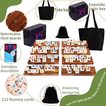 Rummy Cube Game Original - Rummy Cube Game 6-8 Players with 212 Tiles and 8 Wooden Racks - Classic Board Games for Family and Party
