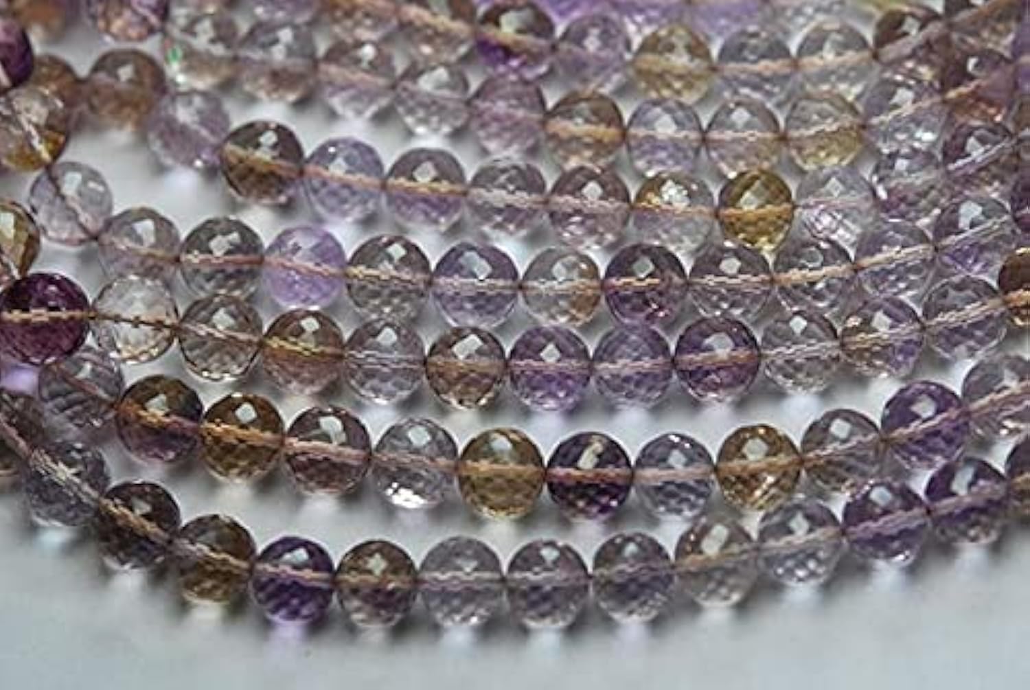 Fil de perles amétrine naturelle 6mm ronde facettée pour création bracelet et collier DIY
