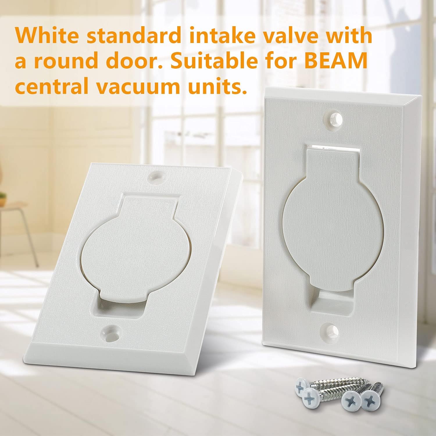Standard Central Vacuum Wall Plate Inlet Valve Cover, for Beam Central Vac Installation Parts, Nutone Vacuum Wall Plate, White Round Door - 2 Pack
