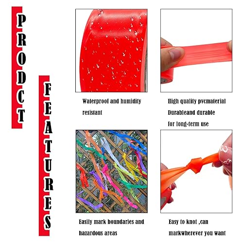 Miniatura 5 de Paquete de 10 cintas de señalización roja, rollo de plástico no adhesivo para marcado de neón, 1 pulgada x 2000 pies, cinta de marcado para marcado