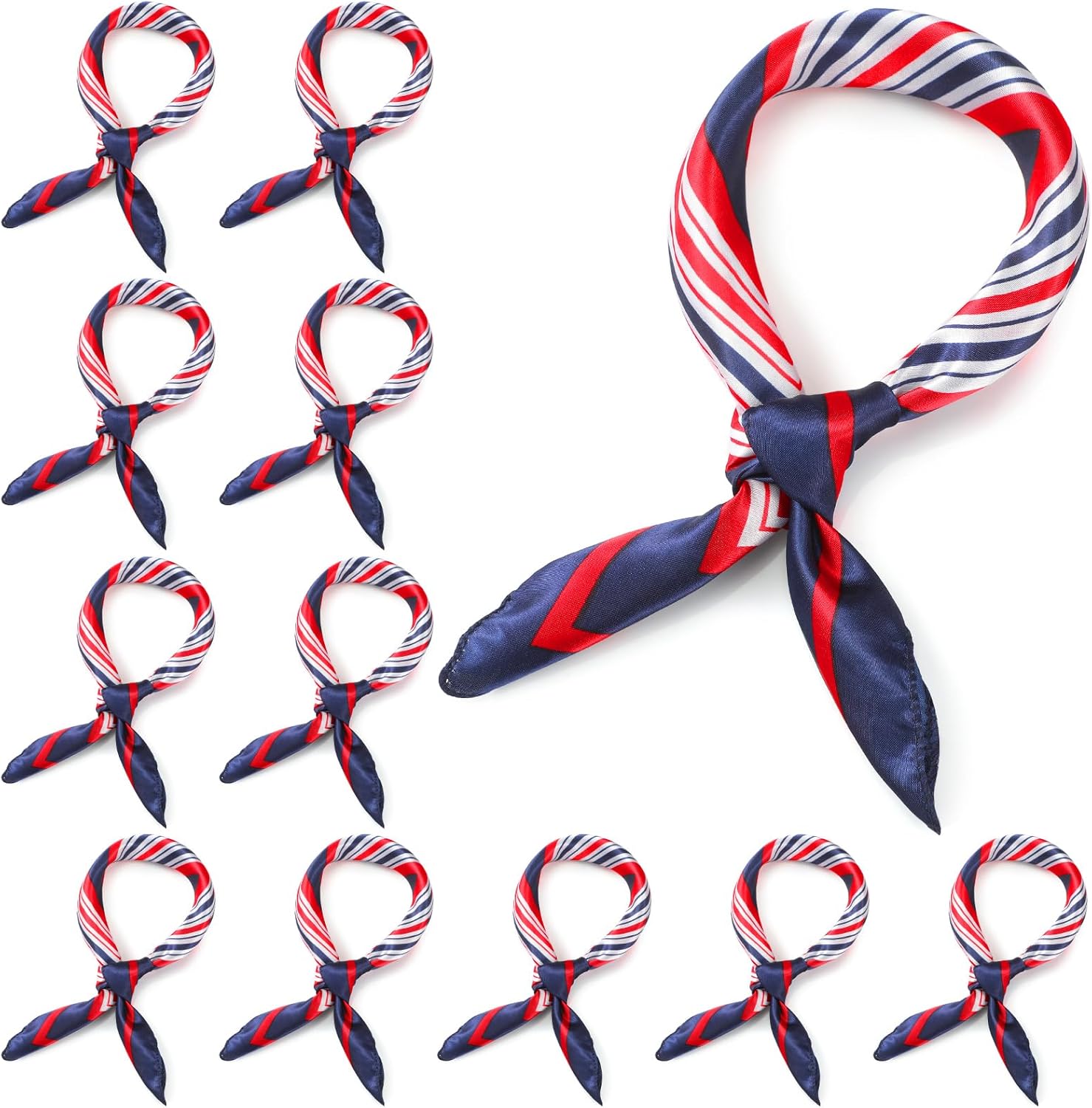 12 Sciarpe Nautiche Quadrate In Seta Imitata – Rosse, Bianche E Blu – 50x50 Cm Per Hostess E Decorazioni 4 Luglio