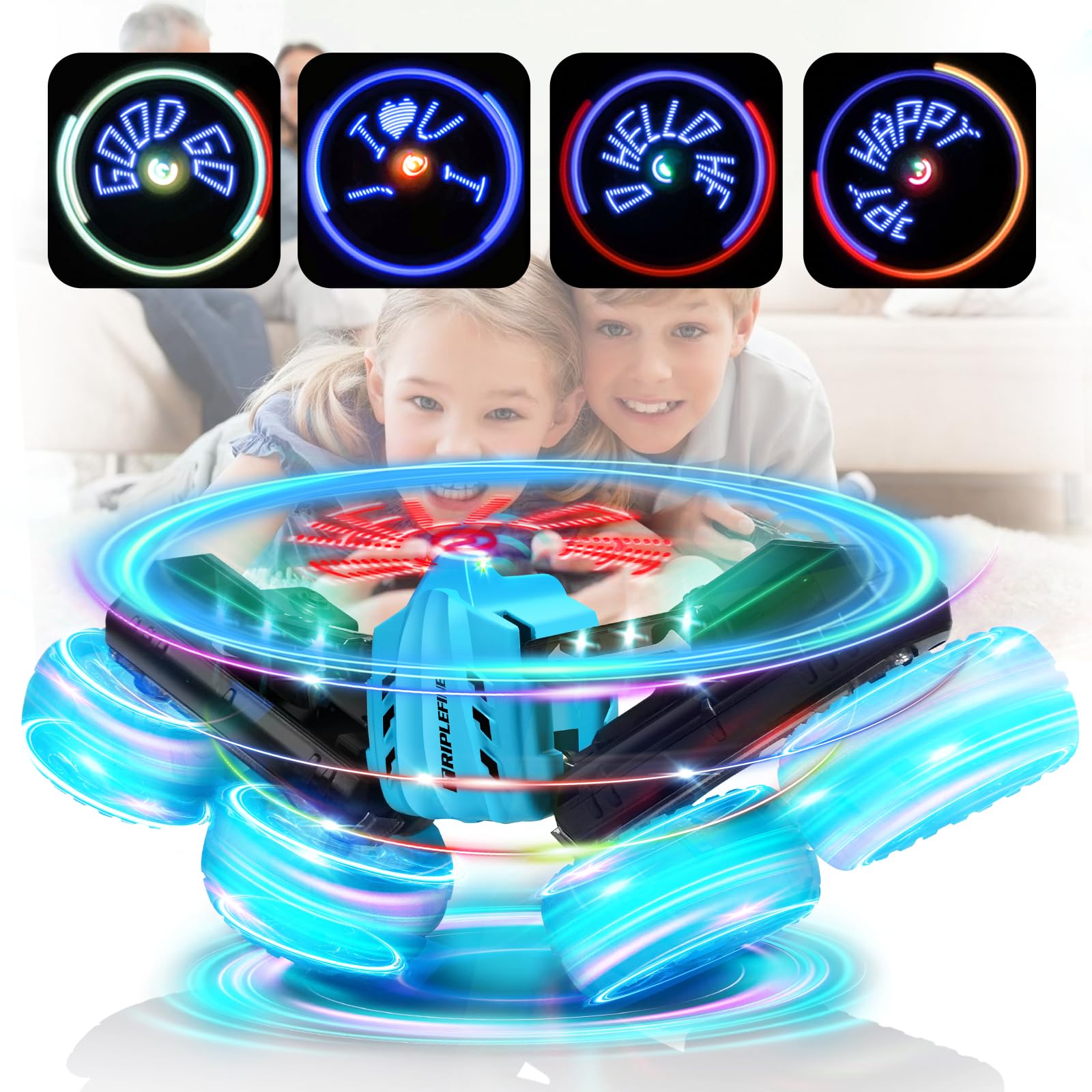 Photo 1 of Remote Control Car for Boys 8-12, 2.4GHz LED Fast RC Stunt Car, 4WD Double Side 360° Rotating RC Truck with Rechargeable Battery yellow