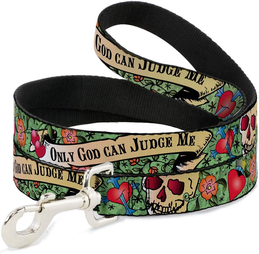 Buckle-Down Pet Leash - Only God Can Judge Me Green - 6 Feet Long - 1" Wide