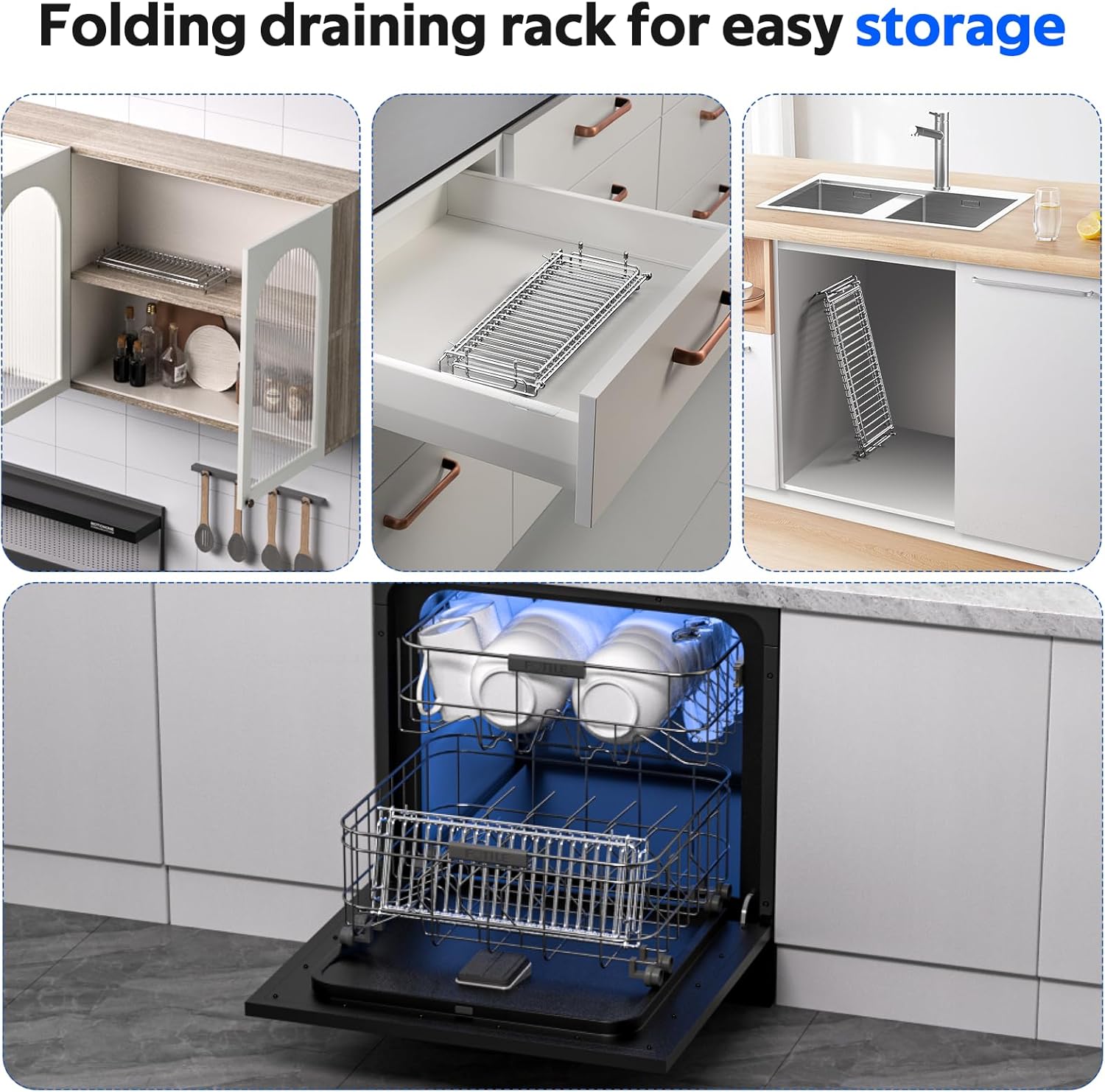 Dish Drying Rack Stainless Steel Collapsible Foldable Small Dish Rack Countertop Portable Drainer with Drying Mat for Kitchen Dorm RV Campers Travel Trailer Space Saving
