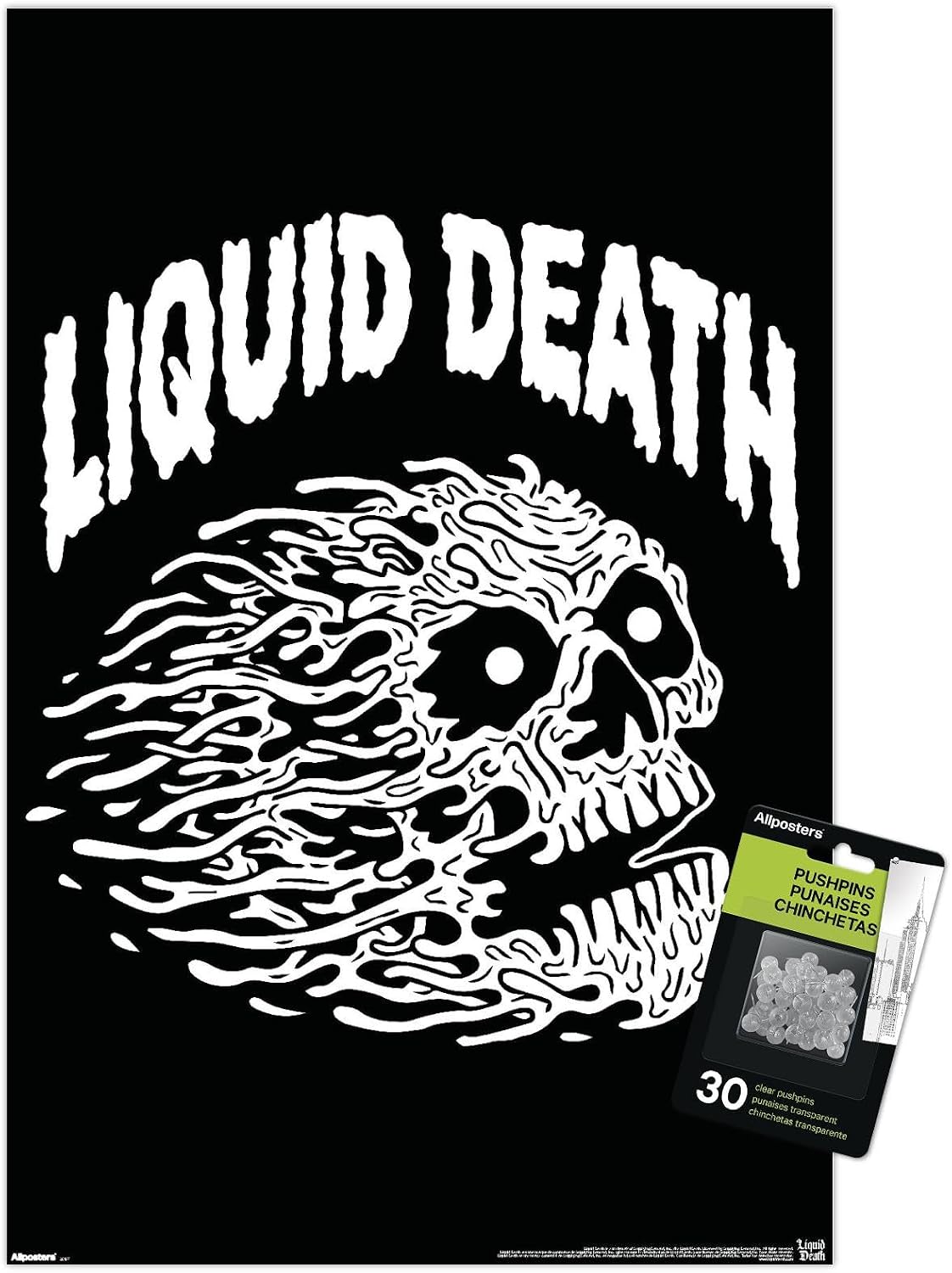 Trends International Liquid Death - Skull Logo Wall Poster with Push Pins, 22.4L x 14.7W, Premium Poster & Push Pin Bundle
