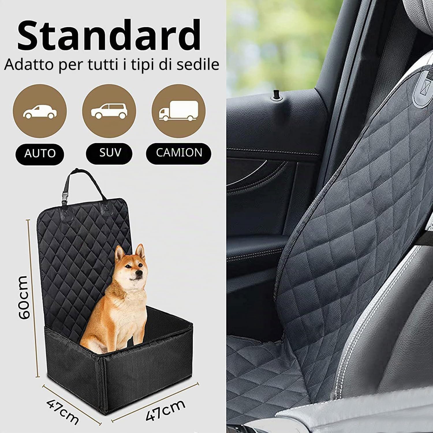 OKYUK Seggiolino auto per cani 2 in 1, impermeabile, antigraffio e antiscivolo, nero