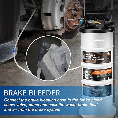 Miniatura 7 de YSTOOL Juego de bomba extractora de fluidos neumática y manual de 6.5L con evacuador de cambio de vacío de aceite, tubos de extensión y manguera de