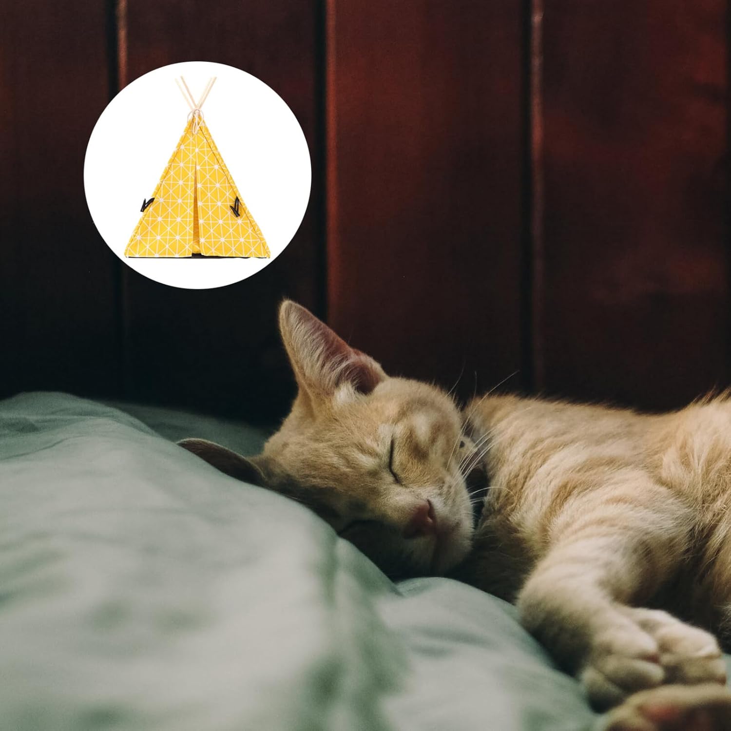 POPETPOP 1pc Pet Triangle Tent Portable Cat Bed House Folding Creative Cat Canvas for Indoor Play and Sleeping Small Yellow Plaid
