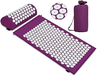 Acupressure Set, Acupressure Mat with Pillow for Soothing Relaxation and Massage, Relief from Back Pain, Headaches, Neck Pain, Stress at Home, in the Office, or While Traveling (Lila)