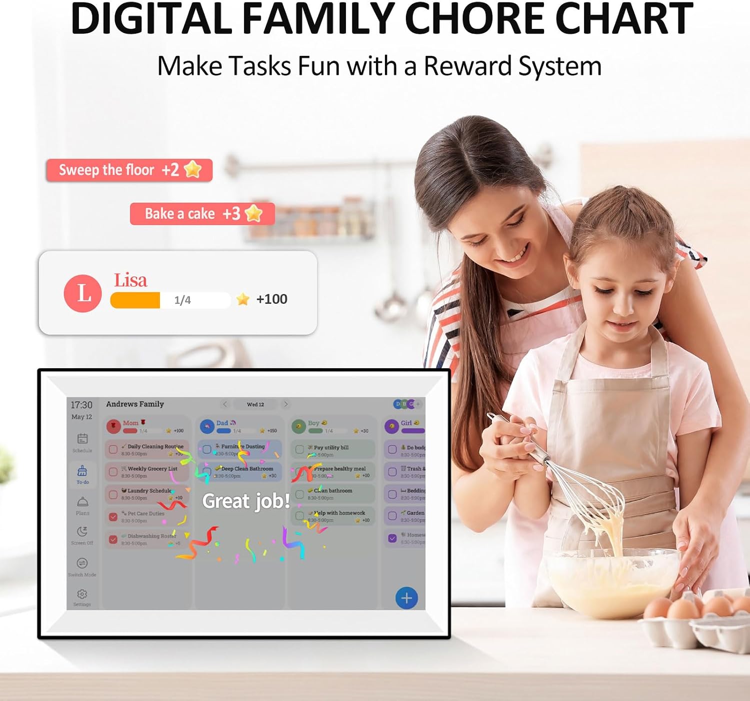 fosa 10.1 Inch Digital Calendar, Electronic Calendar Smart Family Planner, with Auto Sync Outlook Yahoo, for Home Office Wall Desk Mountable (1)