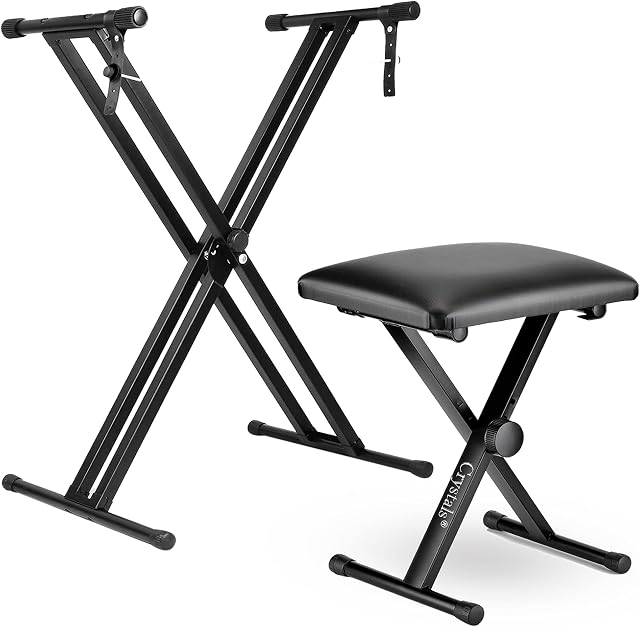 Single Braced X Frame Music Piano Keyboard Stand & Chair Complete Set by Crystals® (Single Braced Stand + Chair)