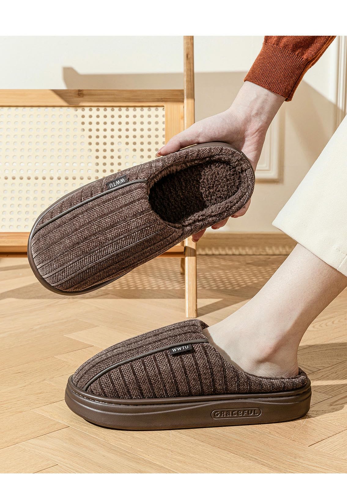 Damskie kapcie Plus Size Cotton For Men, antypoślizgowe, odporne na zużycie i ciepłe, wewnętrzne, domowe Furry