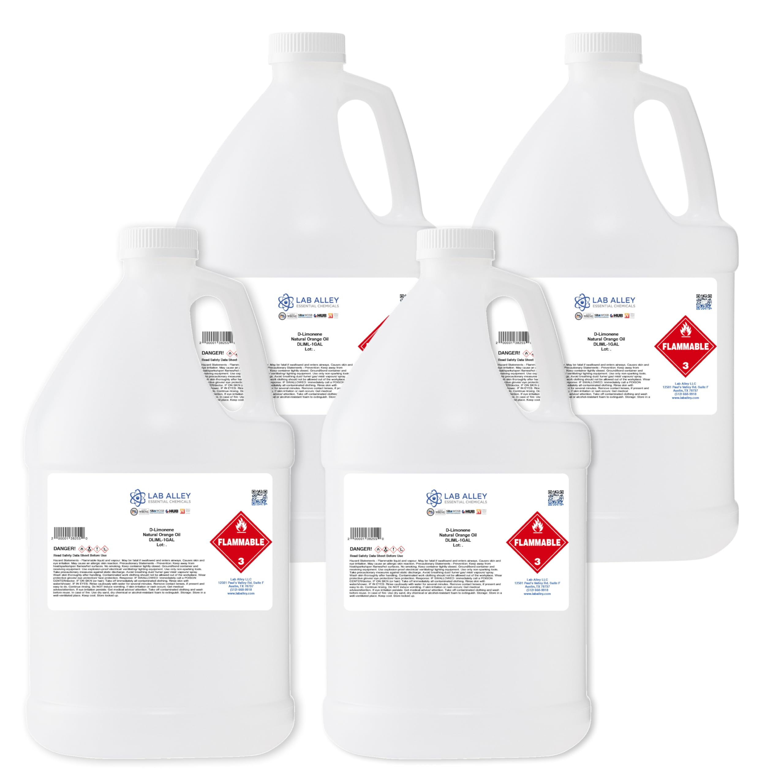 Lab Alley Natural D-Limonene Orange Oil, Eco-Friendly Solvent, Clean and Remove Dirt, Grease, Food, Odors, Ink, and Adhesives - 4 Gallons (4 x 1 Gallon Case)