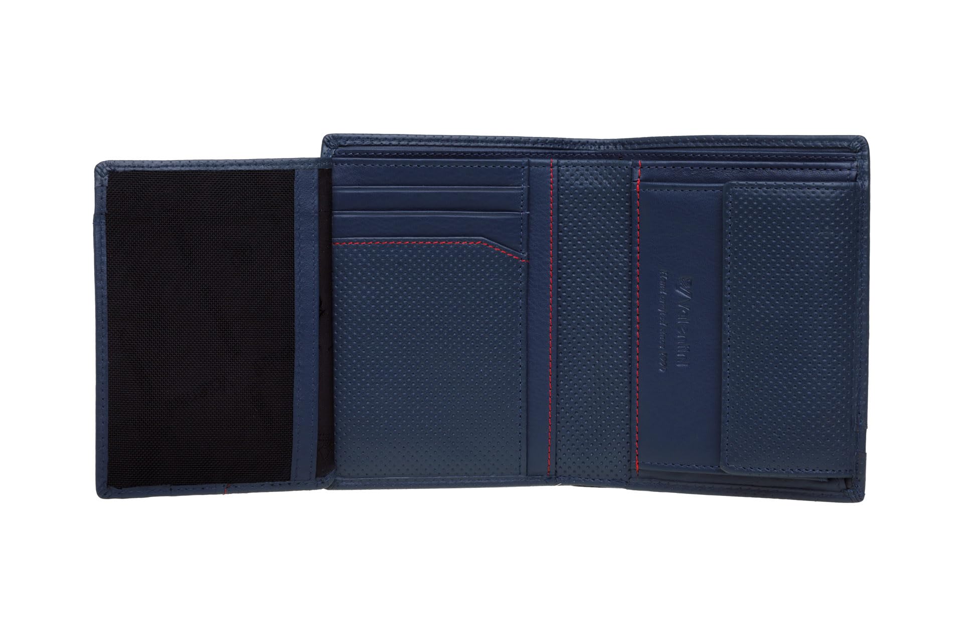 Valentini Portfel Męski - 13 Przegródek na Karty i Dokumenty - Ochrona RFID - Skóra Naturalna - 9,5 x 12,5 cm Granatowy Perforated
